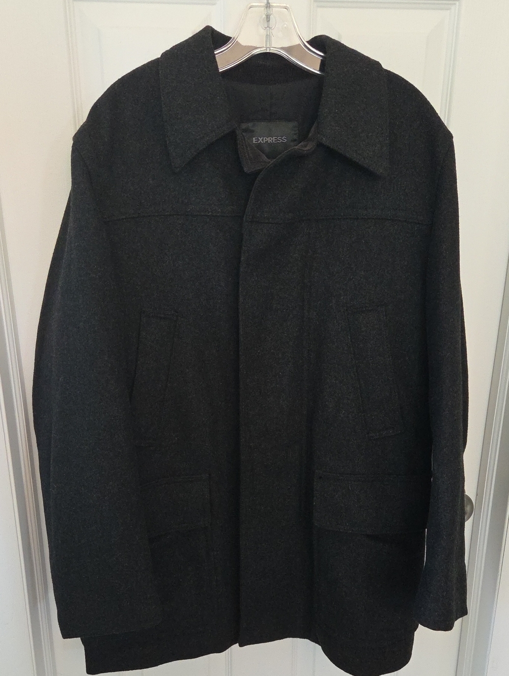 Express Men’s Wool Blend Charcoal Overcoat Jacket Minimalist Classic M